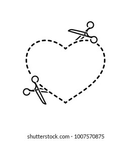 heart contour, scissors, dotted line cut, icon vector