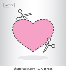 Heart Contour, Scissors, Dotted Line Cut, Icon Vector