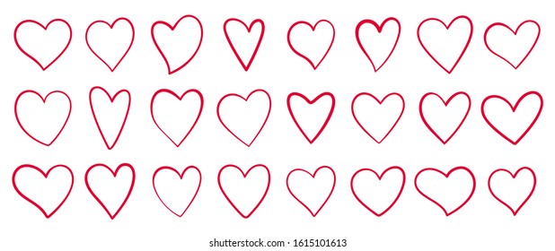 Heart contour shape love icons. Valentines day, 14 february, wedding, romantic line symbol set. Outline style simple love sign collection for card, text, any design. Isolated vector illustration