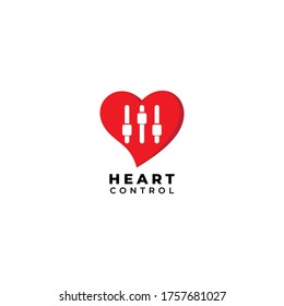 Heart Control logo design template Isolated on white background. Heart, love icon with equalizer logo concept. 