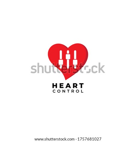 Heart Control logo design template Isolated on white background. Heart, love icon with equalizer logo concept. 