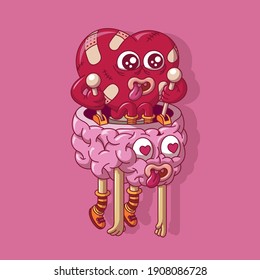heart controlled brain vector illustration valentine's day