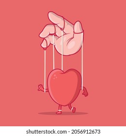 Heart controlled like a marionette vector illustration. Love, valentine, heartbreak design concept.