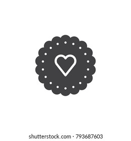 Heart cookie icon vector, filled flat sign, solid pictogram isolated on white. Symbol, logo illustration.