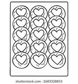 Contorno de Vector de patrón de galletas de corazón sobre fondo blanco