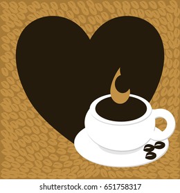 A heart with copy space and a cup with coffee beans