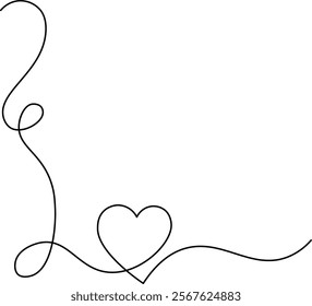 Heart corner and love sign in continuous one line drawing. Love symbol on transparent background. Banner for valentines day. Abstract hearts. Editable stroke, hand drawn sketch minimalism illustration