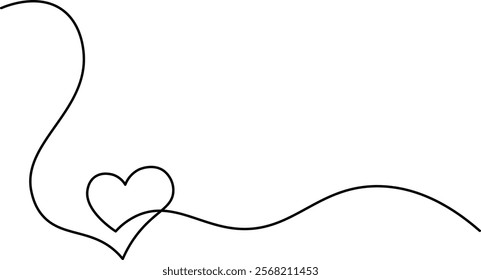 Heart corner and love sign in continuous one line drawing. Love symbol on transparent background. Banner for valentines day. Abstract hearts. Editable stroke, hand drawn sketch minimalism illustration