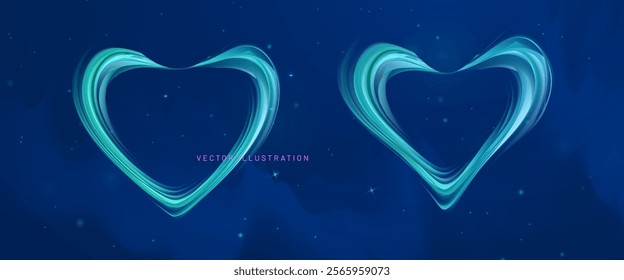 heart cosmic set element, northern lights silhouette of heart, fiction digital illustration galaxy space, futuristic background for greating card