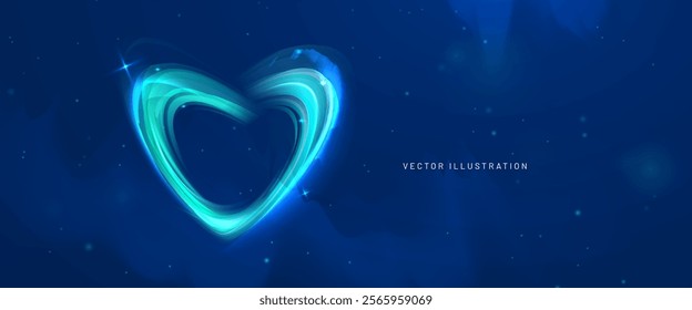 heart cosmic style, northern lights silhouette of heart, fiction digital illustration galaxy space, futuristic background for greating card