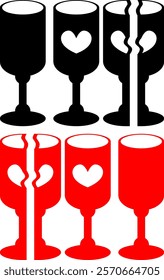 heart couple cups, red and black vector icon