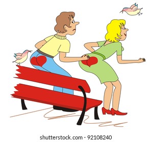 heart and couple, vector funny illustration