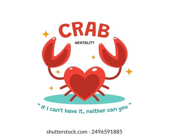 The heart with the crab claws. Crab mentality. Isolated Vector Illustration