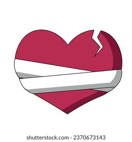 Heart with a crack and in bandage in color