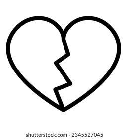 Heart with a crack, broken heart, break up line icon, dating concept, love tragedy vector sign on white background, outline style icon mobile concept web design. Vector graphics.