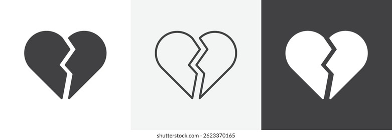 Heart Crack flat and liner vector icons set