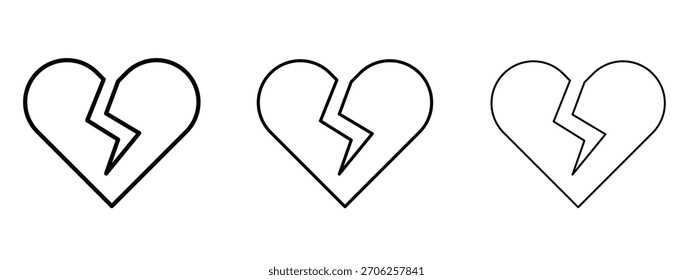 Heart Crack icon linear style sign for mobile concept and web design.