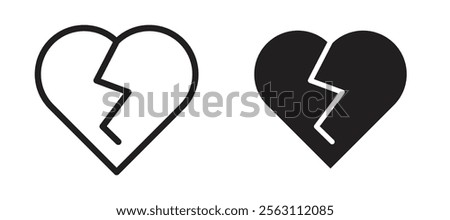 Heart Crack icons in black line and filled versions