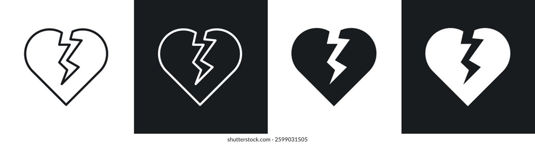 Heart Crack icons in flat and linear vector illustration on white background.