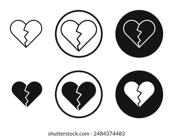 Heart Crack outlined icon vector collection.