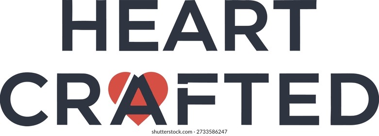 Heart Crafted star icon typography t-shirt design vector illustration for artisanal handmade quality products and creative passion projects on transparent background.
