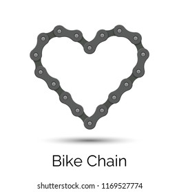 Heart created from a bicycle chain. Bike chain heart shape. Vector symbol.