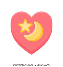 heart with crescent star flat icon illustration