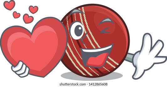 With heart cricket ball in the cartoon shape