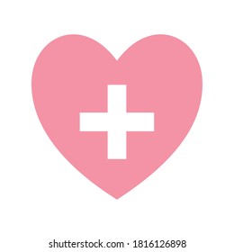 Corazón con diseño de ícono de estilo cruzado de atención médica clínica de ayuda de emergencia hospitalaria y tema del paciente Ilustración vectorial