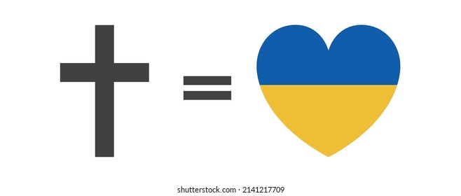 heart and cross icon on a white background. Heart flag of ukraine. God loves Ukraine. Stop war. Vector illustration