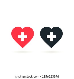 Heart with cross icon set, Vector health care isolated symbol.