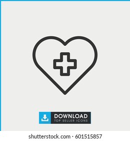 heart with cross icon. simple outline heart with cross vector icon. on white background.