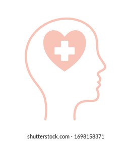 heart with cross inside human head line style icon design, Mental health mind science intelligence idea medical and education theme Vector illustration