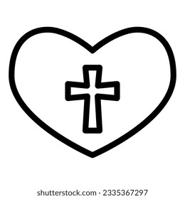 Heart with a cross line icon. Christian cross sign in love symbol outline style pictogram on white background. Love of God for mobile concept and web design. Vector graphics