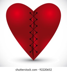 Heart cross linked with a thread, vector illustration.