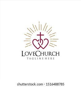 Heart With Cross Love Church Logo Icon Symbol On White