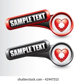 heart with cross on tilted red and gray banners