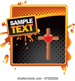heart and cross orange and black splattered ad