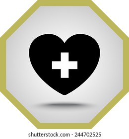 Heart with cross sign icon, vector illustration. Flat design style