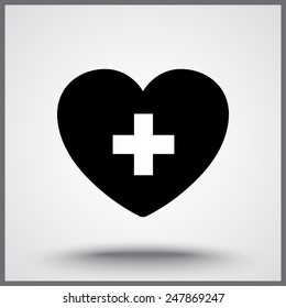 Heart with cross sign icon, vector illustration. Flat design style