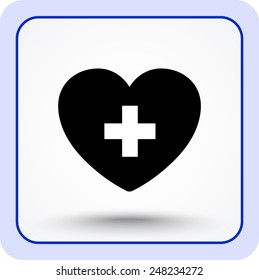 Heart with cross sign icon, vector illustration. Flat design style