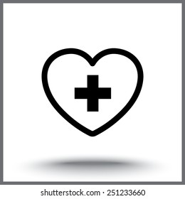 Heart with cross sign icon, vector illustration. Flat design style