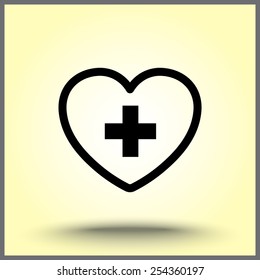 Heart with cross sign icon, vector illustration. Flat design style