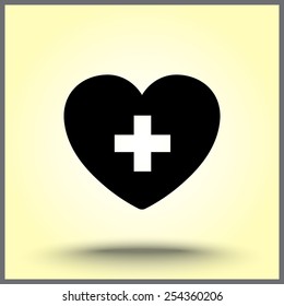 Heart with cross sign icon, vector illustration. Flat design style