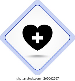Heart with cross sign icon, vector illustration. Flat design style