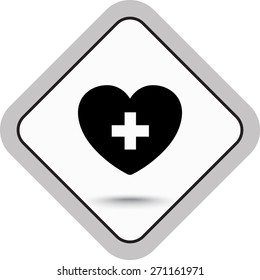 Heart with cross sign icon, vector illustration. Flat design style