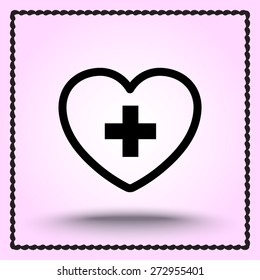Heart with cross sign icon, vector illustration. Flat design style