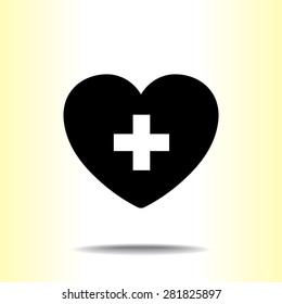 Heart with cross sign icon, vector illustration. Flat design style