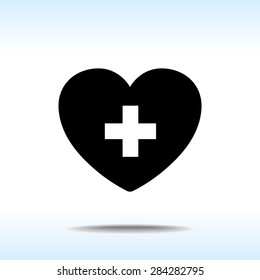Heart with cross sign icon, vector illustration. Flat design style