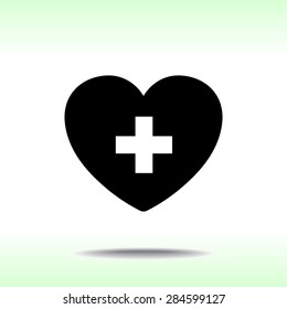 Heart with cross sign icon, vector illustration. Flat design style